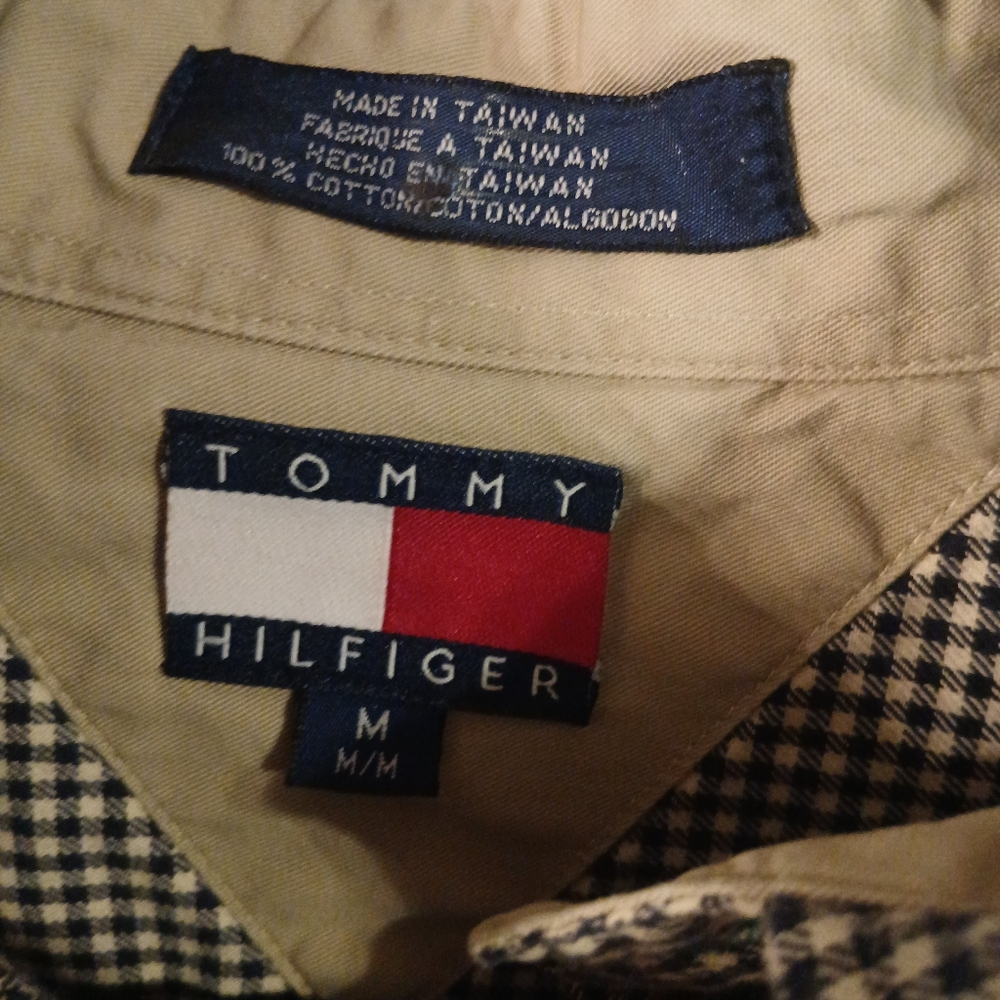 Tommy Hilfiger Men's Black & Tan Checkered Button-down Casual Shirt M - Picture 3 of 3
